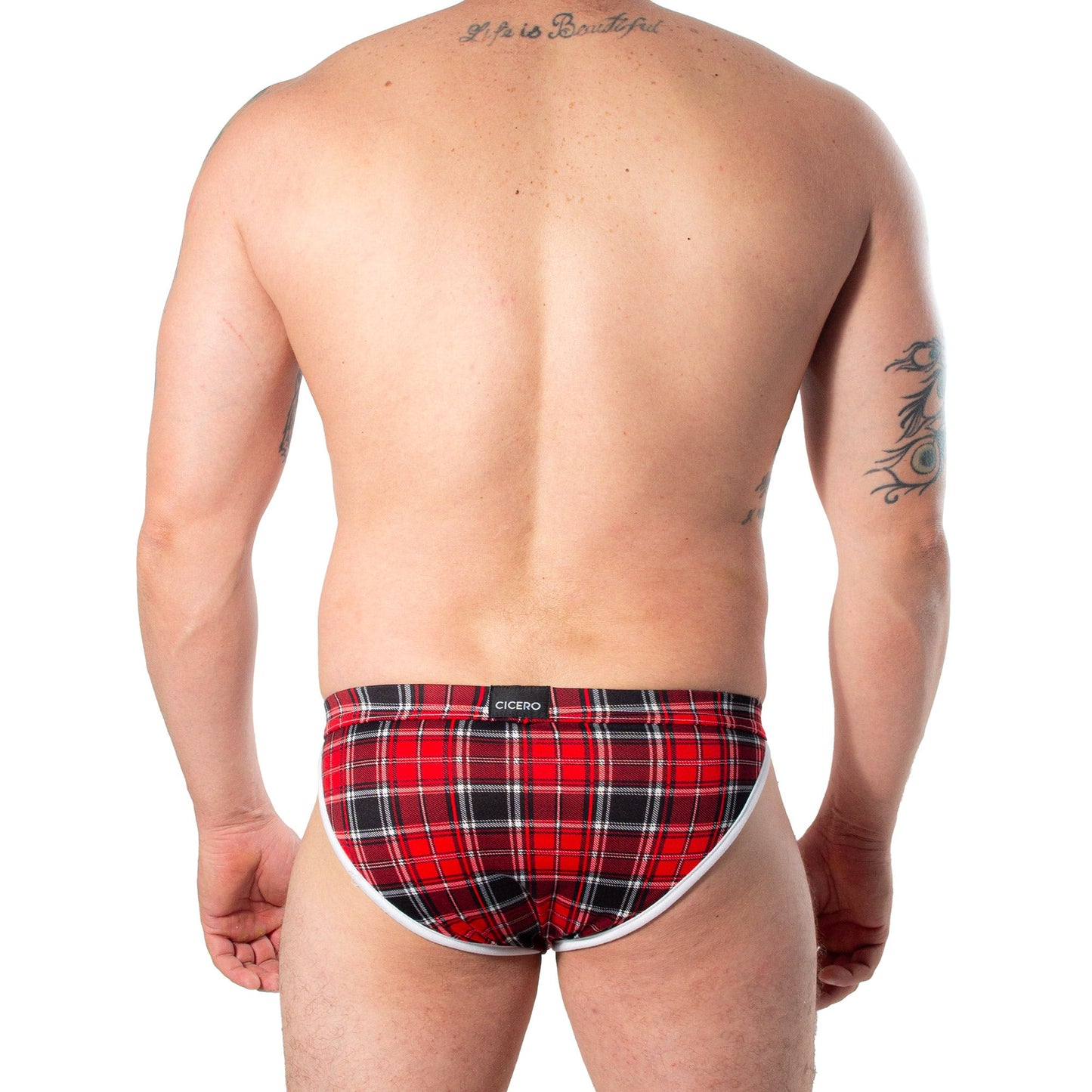 SB0060 Brief Bikini estampado escoces rojo y negro skinit