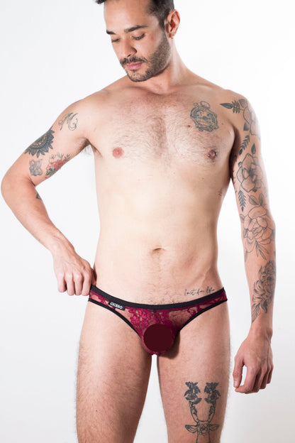 SL0085 Slip Encaje Vino